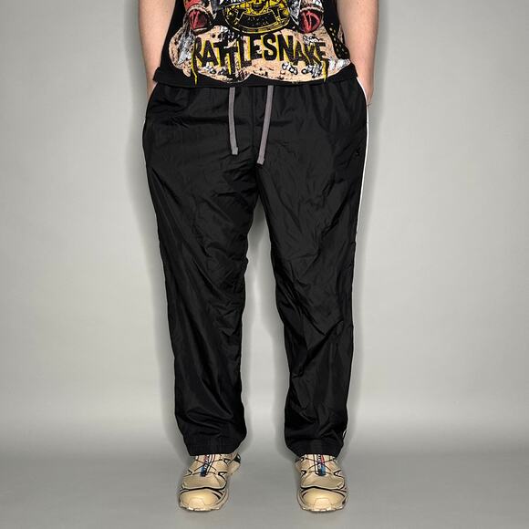 Vintage Starter Track Pants Jet Black Polyester Sweatpants Baggy Wide Leg Y2K - Picture 2 of 4